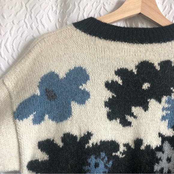 Minkha 100% Alpaca Wool Handmade Handknit Floral Knit Longsleeve Sweater - Picture 5 of 10